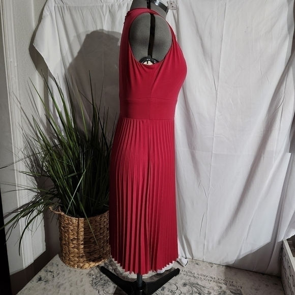 𝅺LONDON Times womens Pleated Skirt Sleeveless Keyhole Neck Dress Size: 4 - Picture 5 of 9